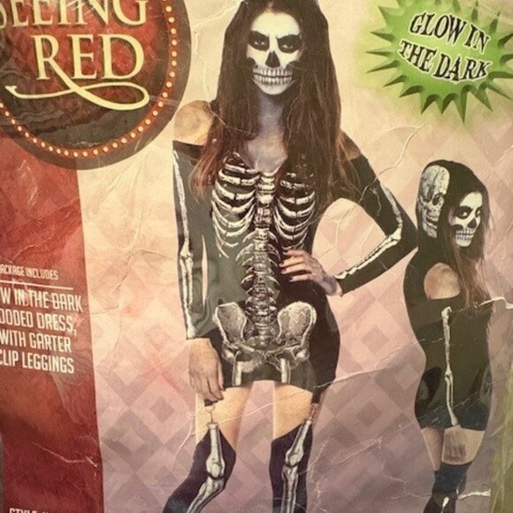 Seeing Red Skin & Bones Skeleton Dress with Garters Size Medium - Picture 1 of 6
